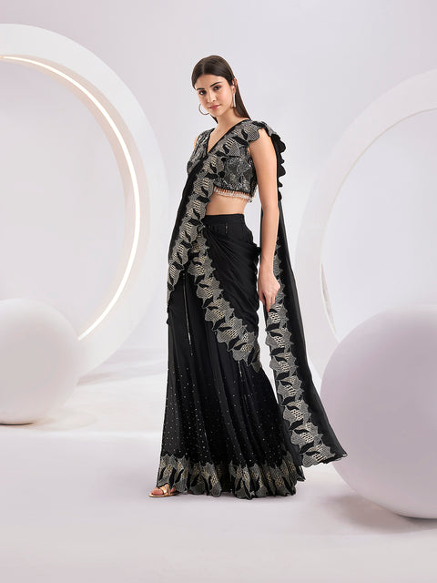 DELORA SHARARA SAREE SET